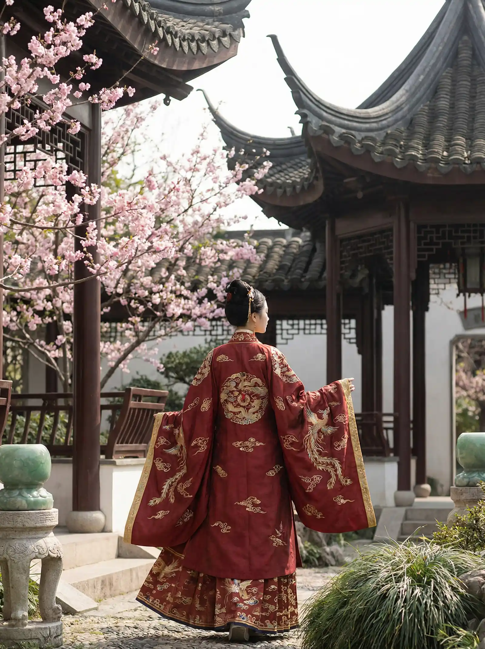 2017亚洲男人天堂一 明制汉服红色凤凰刺绣